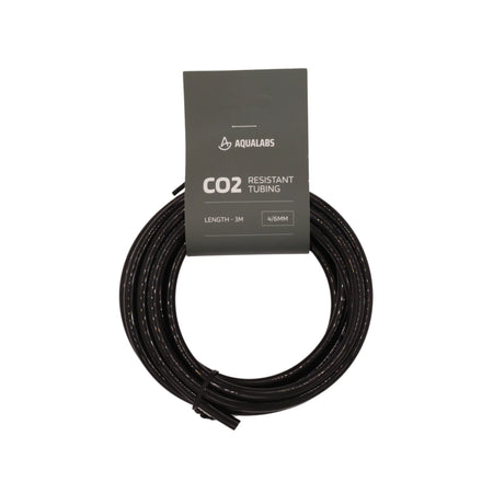 Coiled CO2 resistant tubing with Aqualabs packaging on a white background
